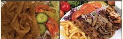 Doner and charcoal grilled kebabs with salad and chips